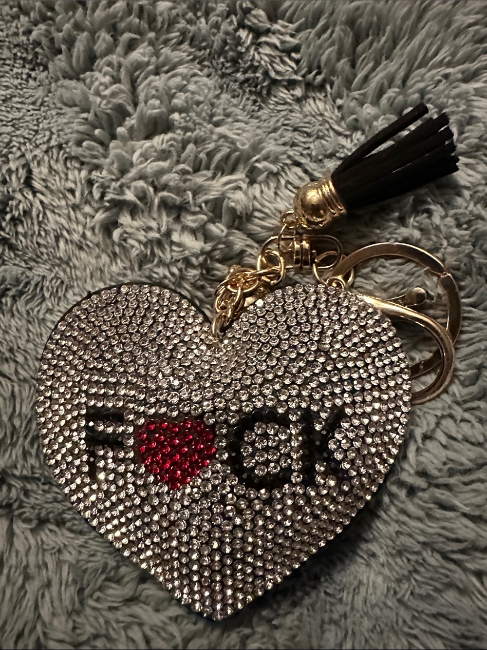 Rhinestone Heart Keychain with Red Heart Accent - Women Accessories